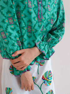 Green Ikat Broom Blouse | Nimo With Love