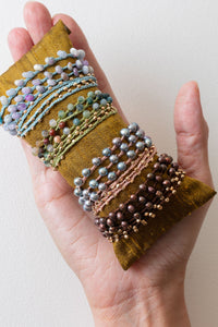 Feathered Soul Beaded Wrap Bracelet | Agate on Green Silk