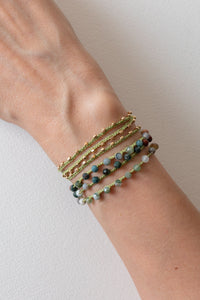 Feathered Soul Beaded Wrap Bracelet | Agate on Green Silk