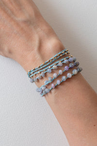 Feathered Soul Beaded Wrap Bracelet | Blue Opal on Blue Silk