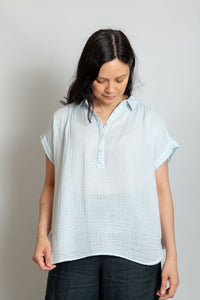 Short Sleeve Henley Top | Ice Blue