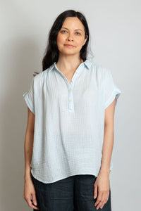 Short Sleeve Henley Top | Ice Blue