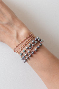 Feathered Soul Beaded Wrap Bracelet | Grey Pearls on Pink Silk