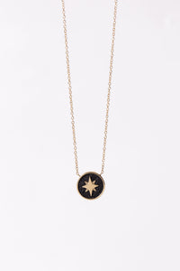 Miles McNeel Large Round Night Sky 14k Yellow Gold Star Necklace with Blackened Concrete on an 18" chain