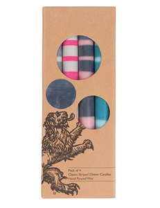 British Colour Standard Striped Eco Candles | Pink, Blue & Grey (4 pack) Cadeau