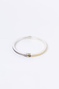 size large Rene Escobar 2.5MM 18k Gold and Sterling Silver Adam bangle bracelet with White Diamonds